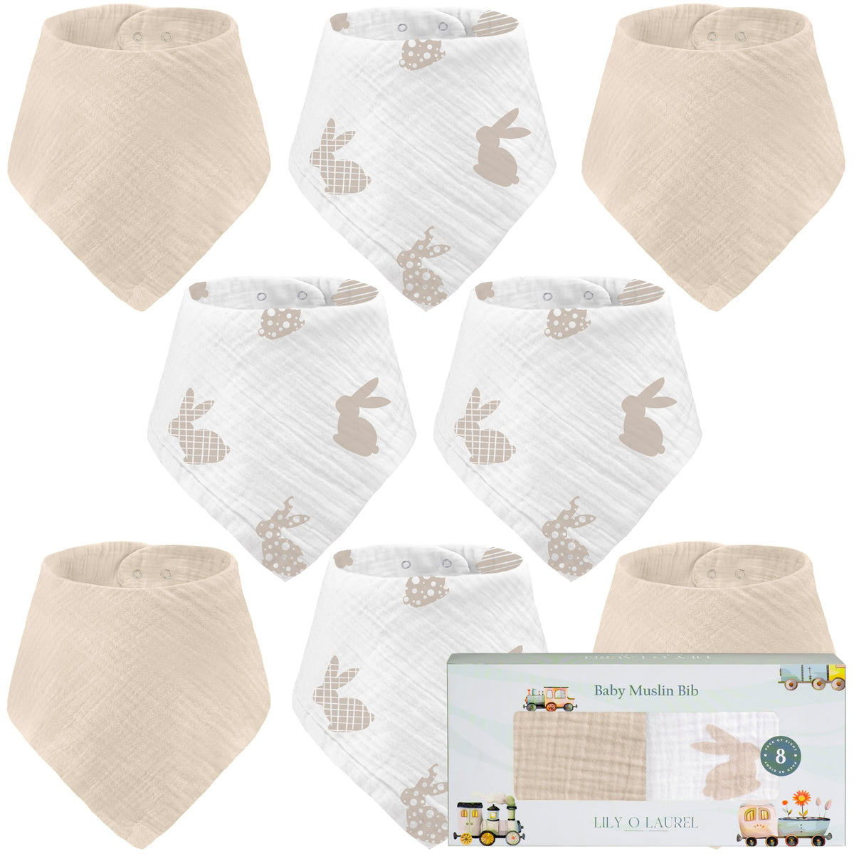 LILY O LAUREL muslin baby bandana bibs pack 8 keep outfits clean and dry