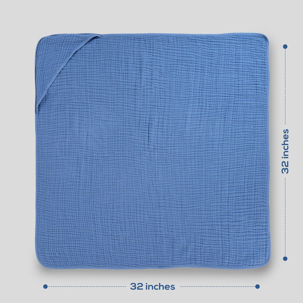 LILY O LAUREL hooded towel in soft muslin dries quickly and reduces irritation.