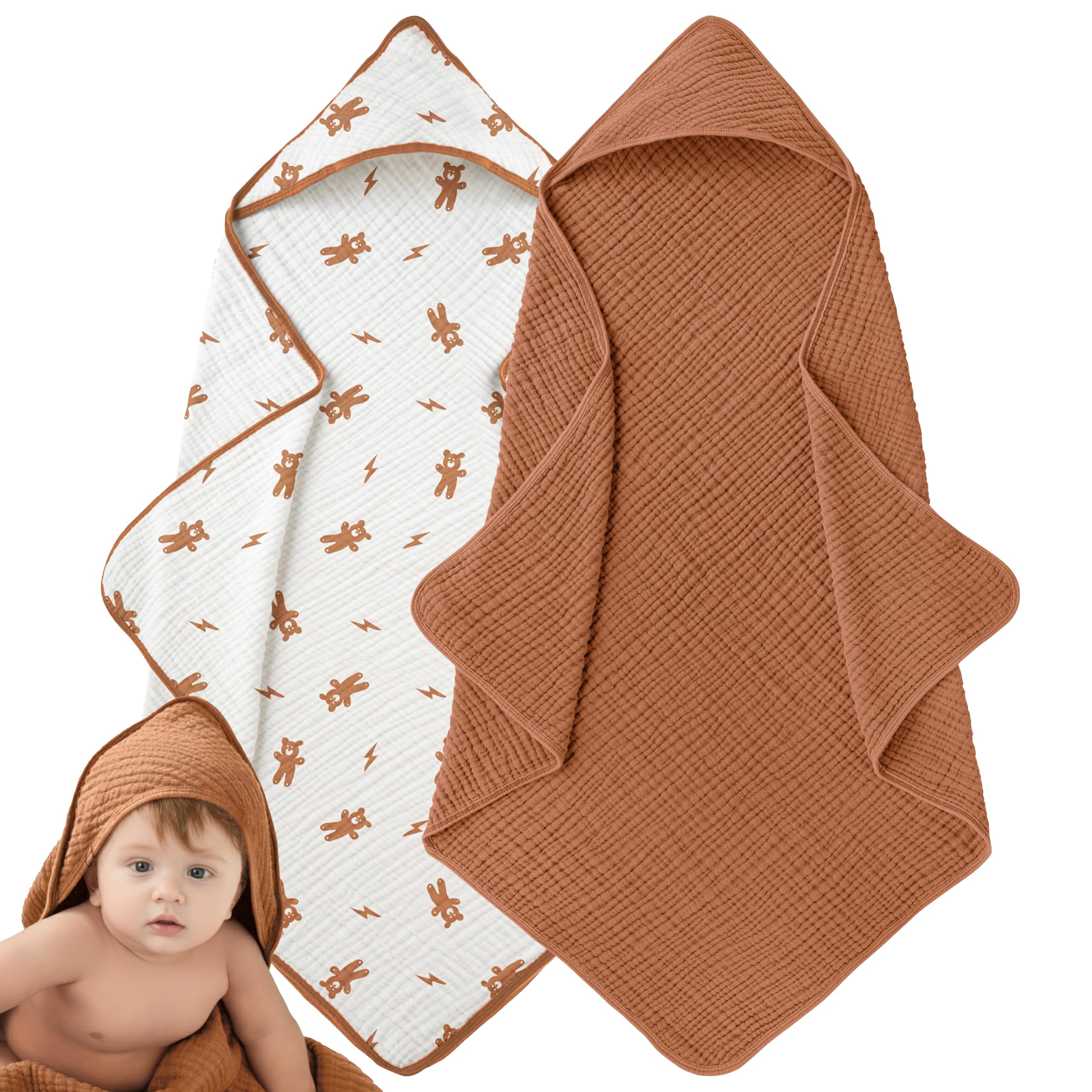 LILY O LAUREL hooded muslin baby towel hood keeps tiny head warm after bath