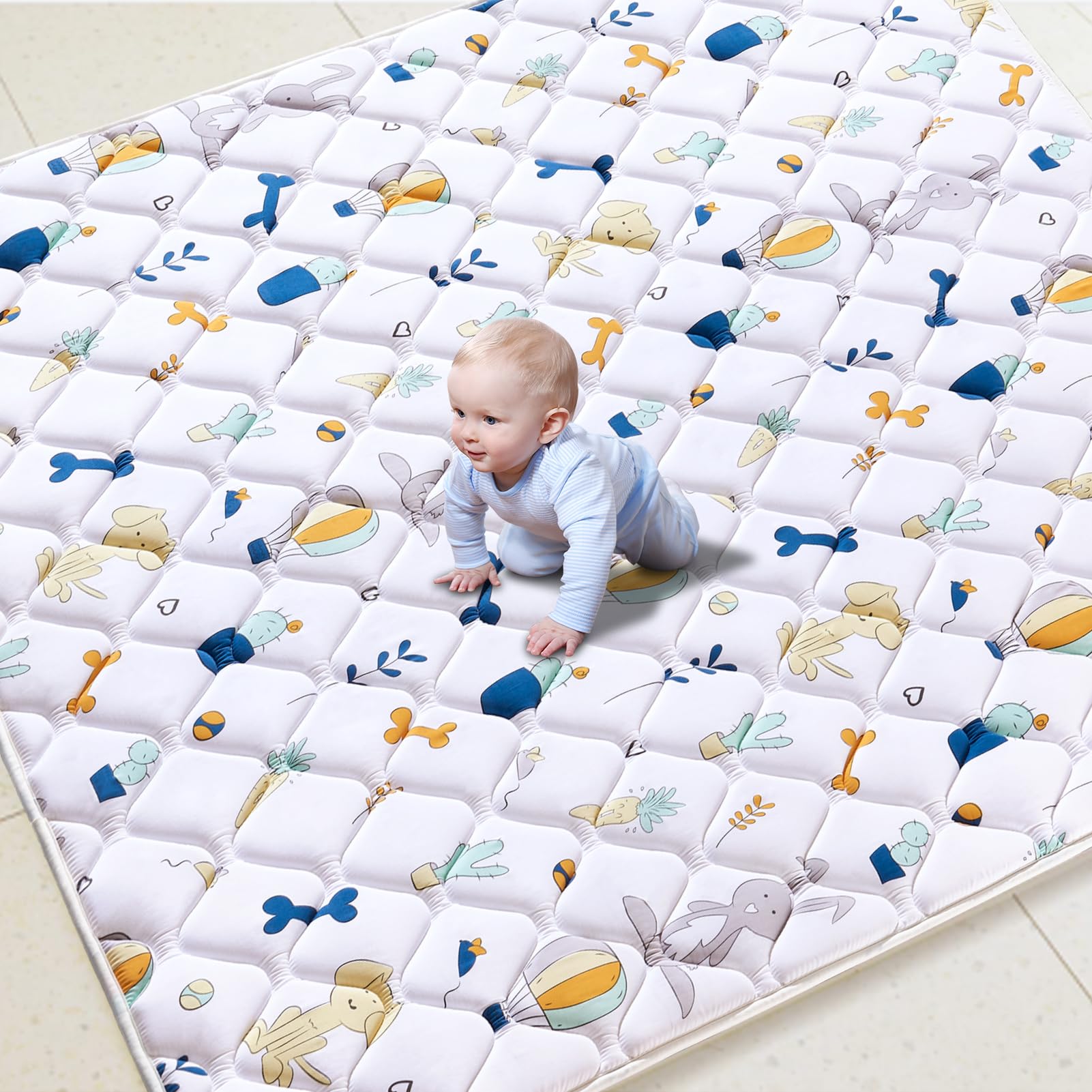LILYVIBEBEARHAPPY baby play mat 79x63 on floor for spacious tummy time.