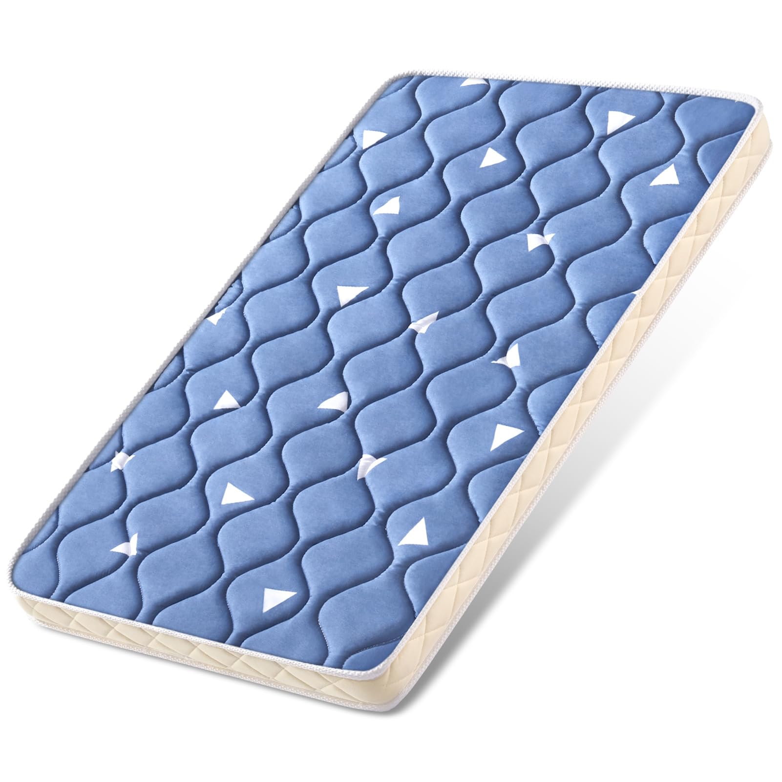 LILYVIBEBEARHAPPY bassinet mattress top view shows fit for small cribs and bassinet spaces.