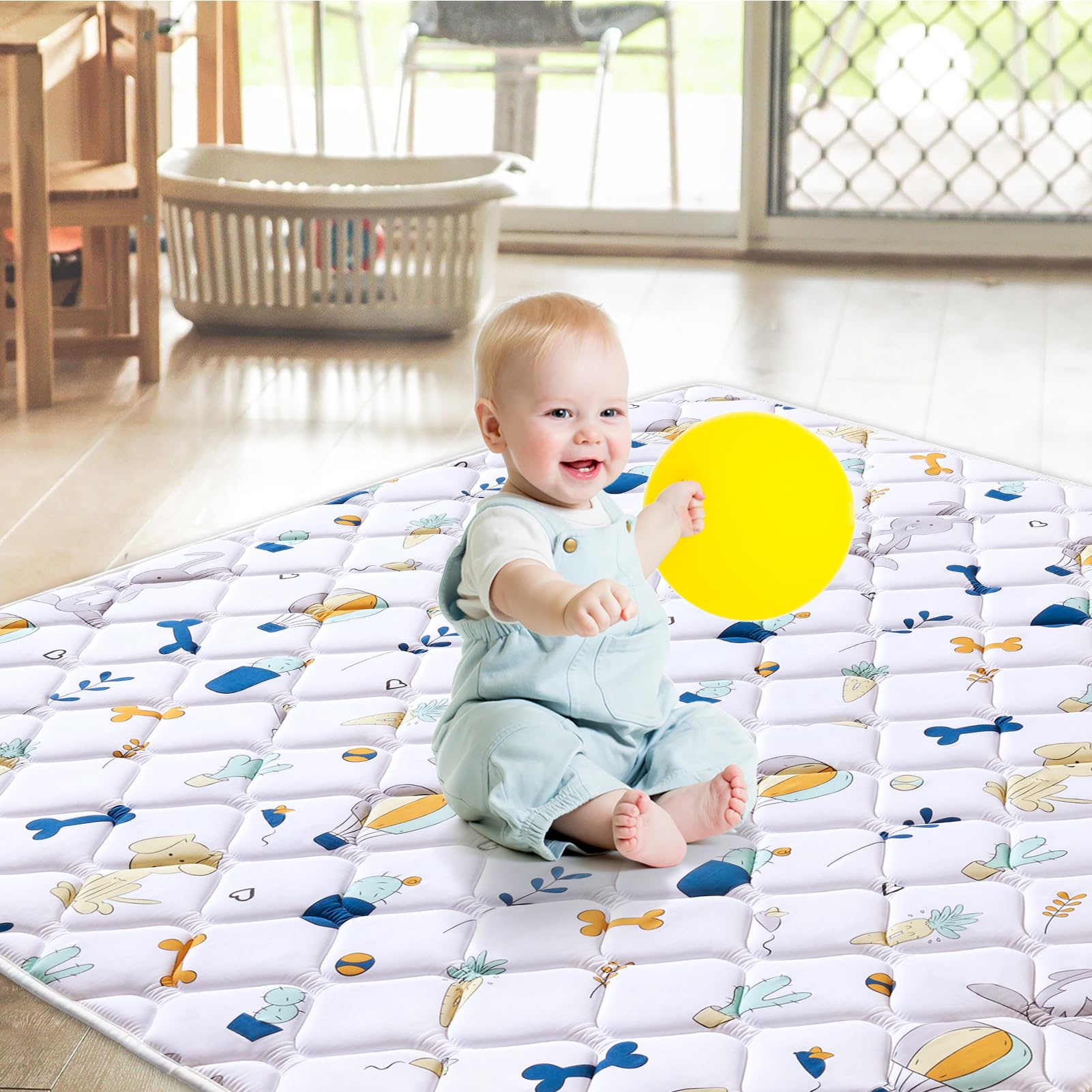 LILYVIBEBEARHAPPY mat fits standard 47x47 playpens for seamless setup.