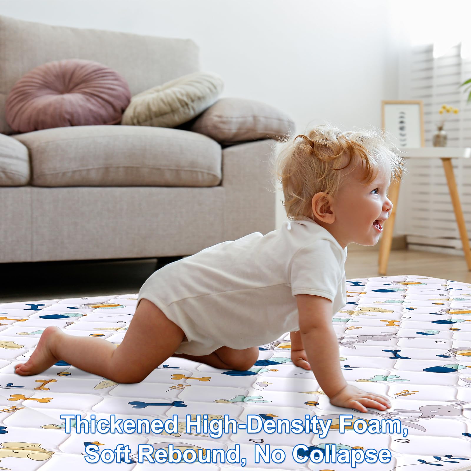 LILYVIBEBEARHAPPY 47x47 inch mat provides ample crawling space for babies and toddlers.
