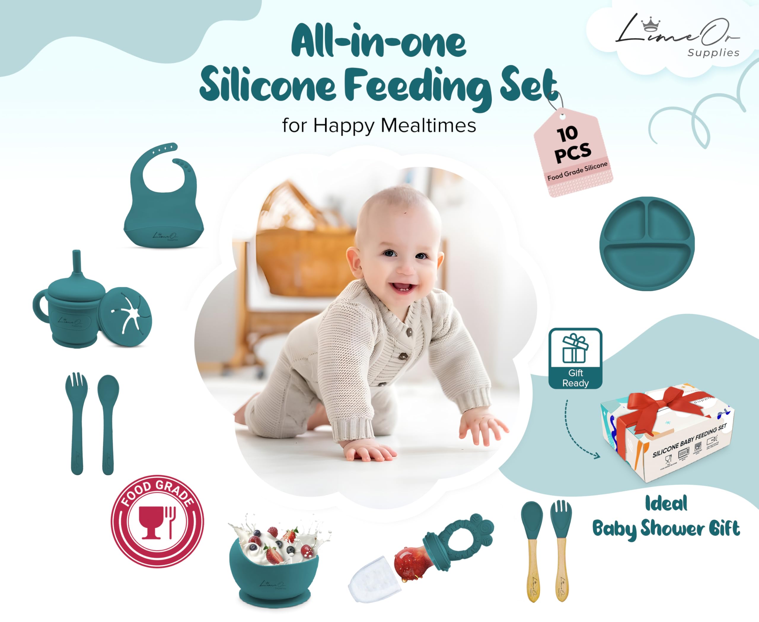 LimeOr Supplies baby fruit feeder helps practice safe bites.
