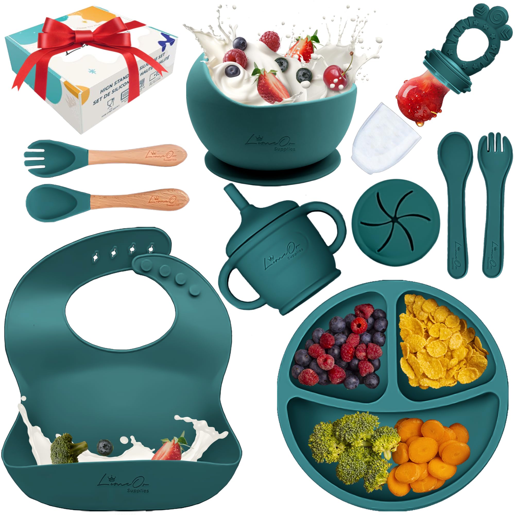 LimeOr Supplies suction plate supports independent self-feeding for babies.