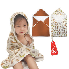 Linaly 2-pack muslin hooded towels packaging highlights value and convenience for parents.