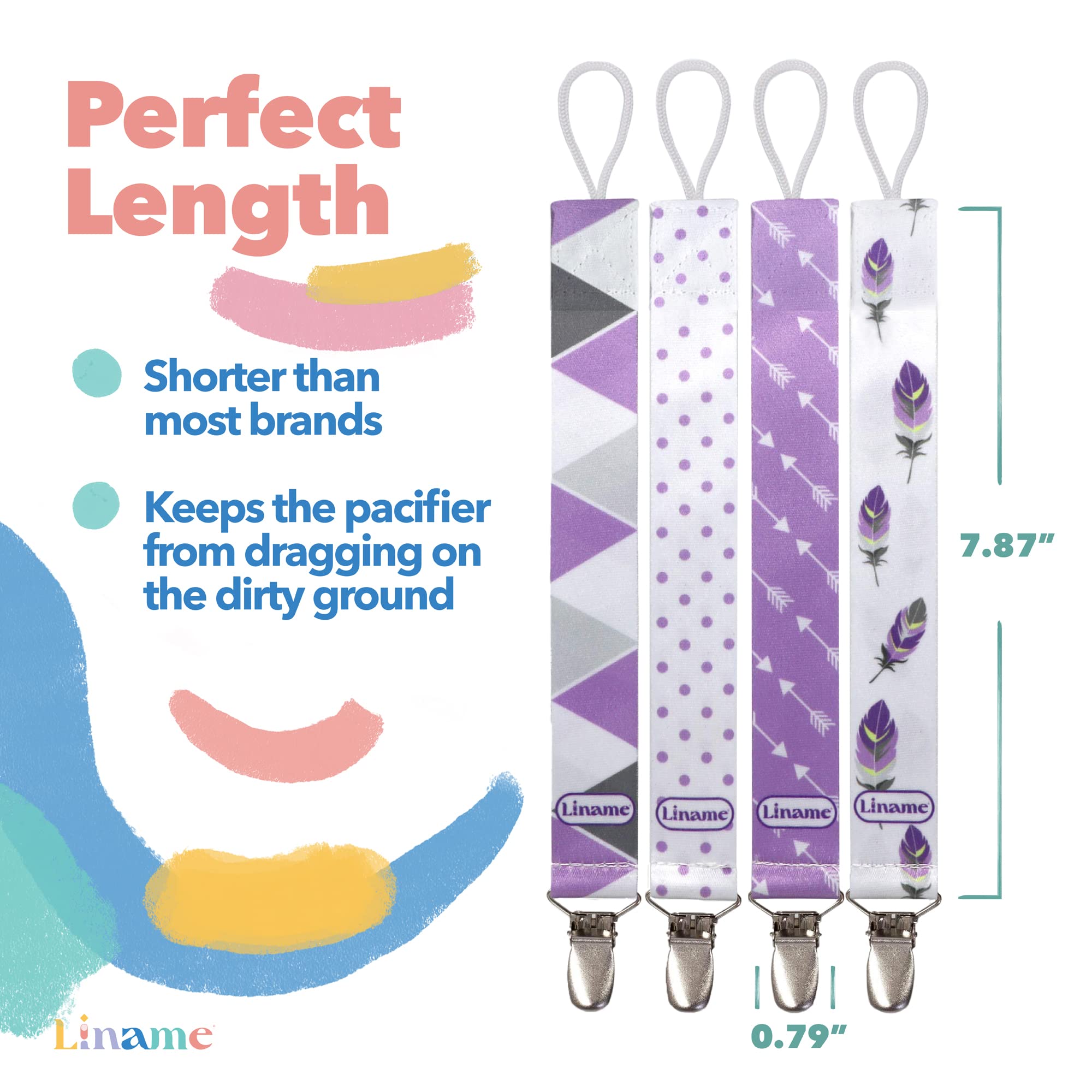 Liname pacifier clip with strong clasp for secure attachment.