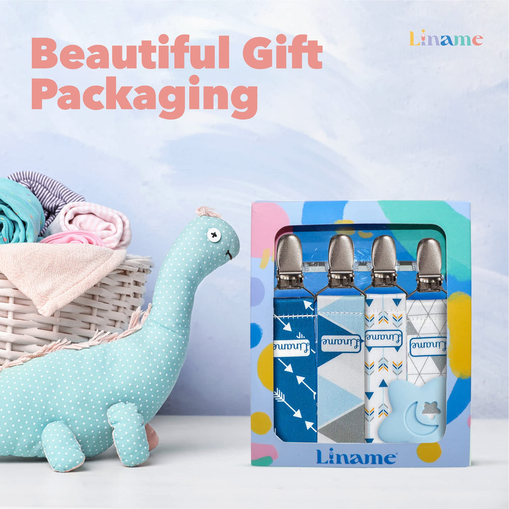 Liname teething toy and clip made with safe materials in blue