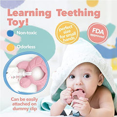Liname teething mitten with crinkle sound to engage baby chewing.