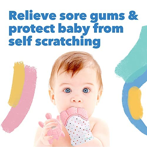 Liname teething mitten uses food-grade silicone for safe chewing.