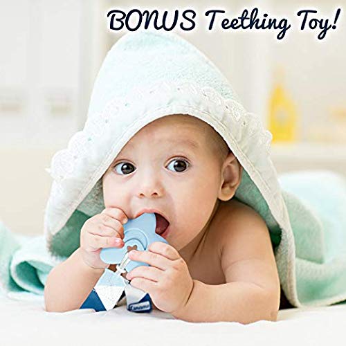 Liname unisex pacifier clip design in blue coordinates with any outfit