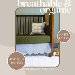 Linens Limited scalloped mini crib skirt four split corners; keeps edges crisp.