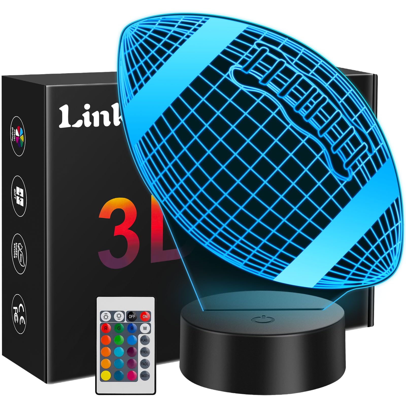Linkax football illusion night light with 3D effect for teen rooms.