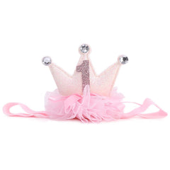 LINLULU 1st birthday crown headband in pink glitter for baby photos.