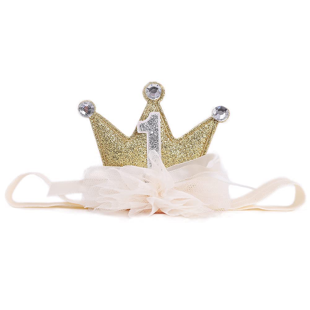 LINLULU birthday crown gold glitter for baby girls, ideal for photo moments.