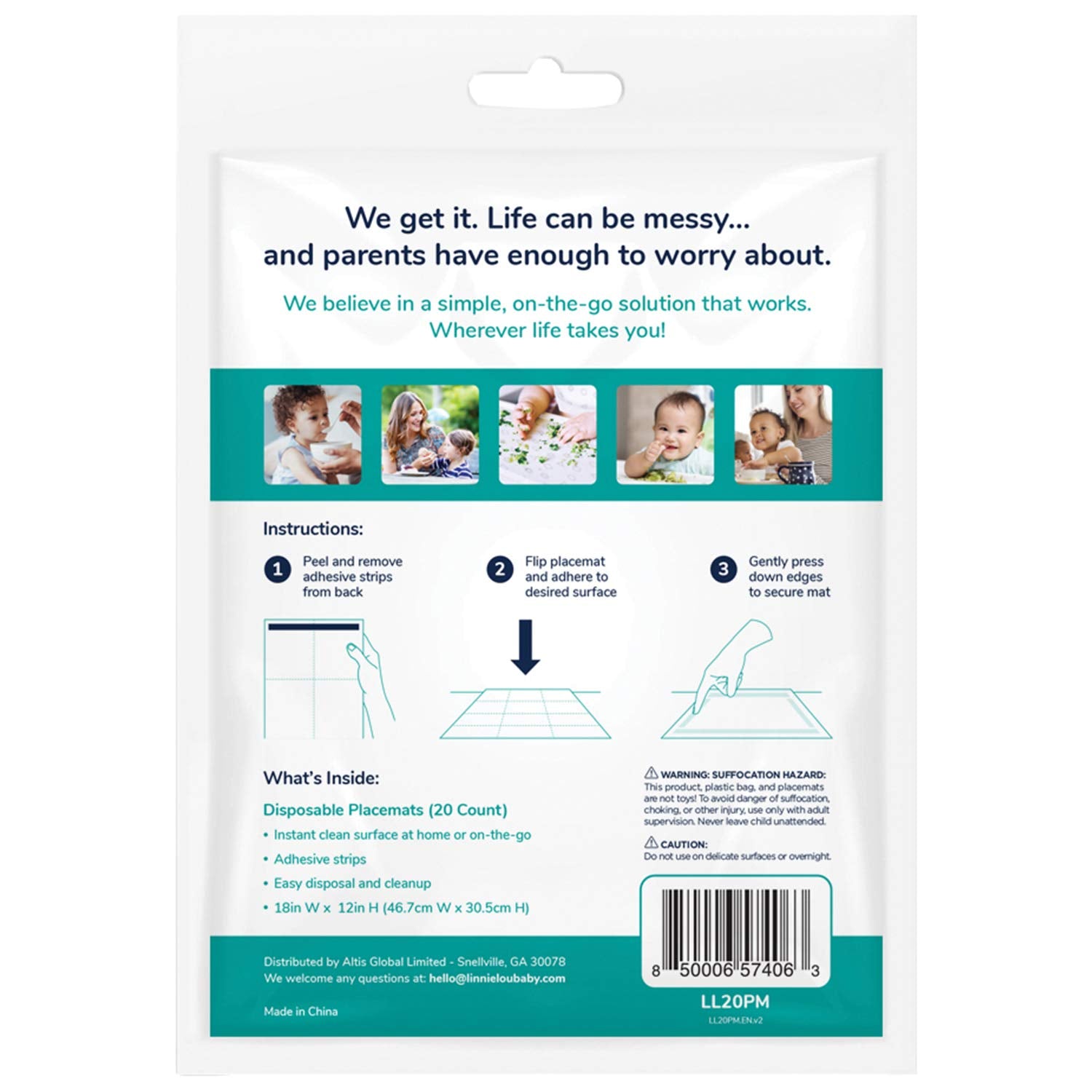 LinnieLou placemats create a clean 18 by 12 inch surface for travel meals.