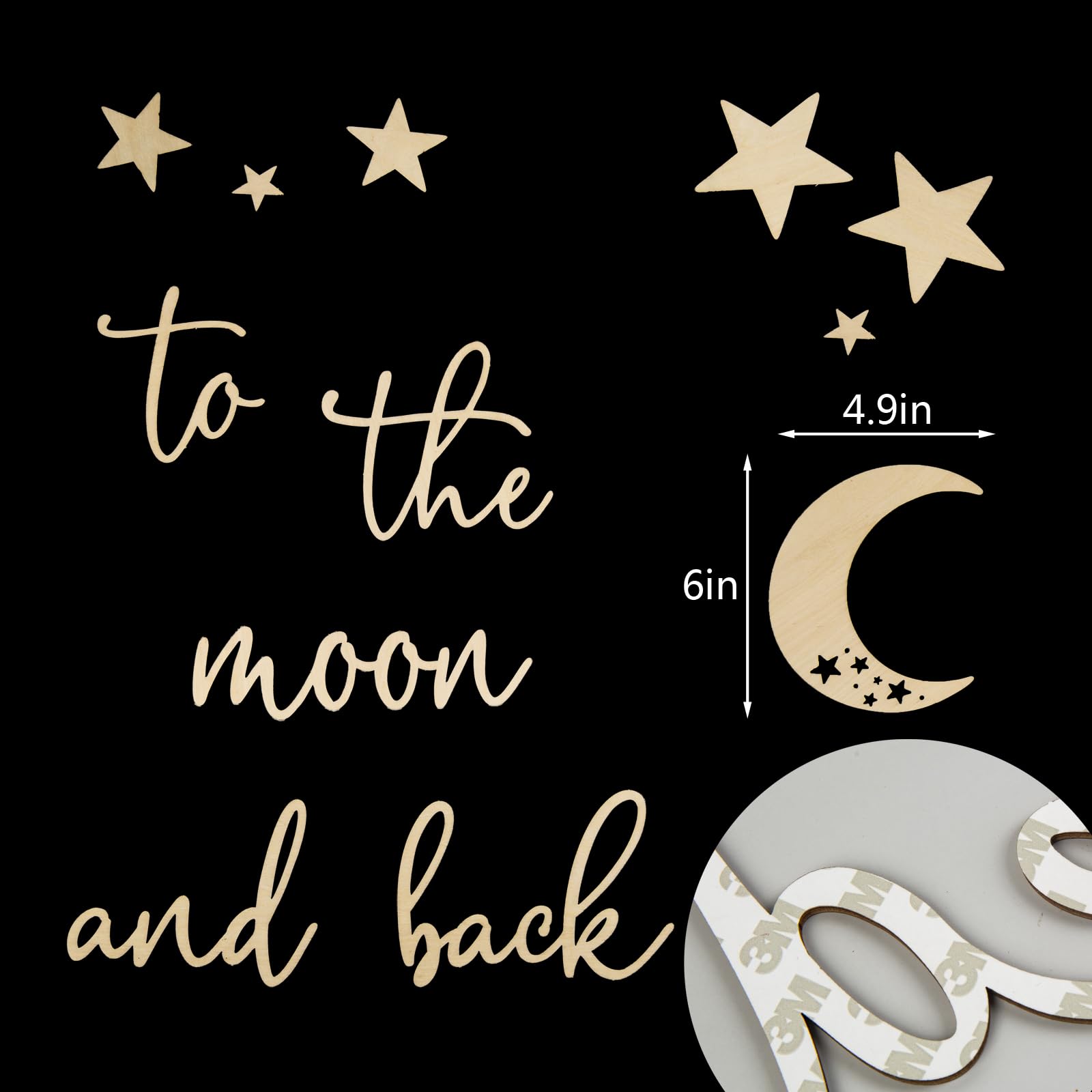 Lintran moon and stars wooden elements add depth and whimsy to kids' rooms.