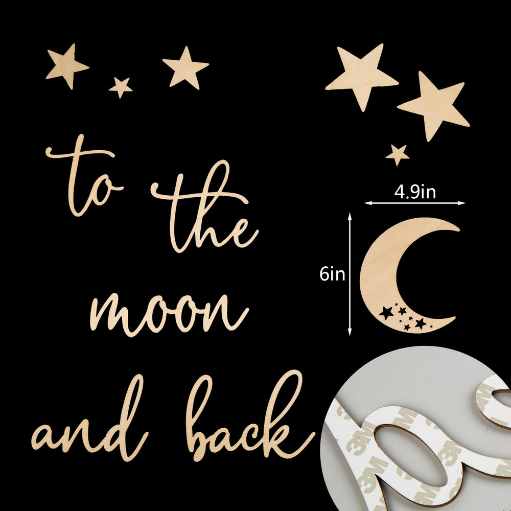 Lintran moon and stars wooden elements add depth and whimsy to kids' rooms.