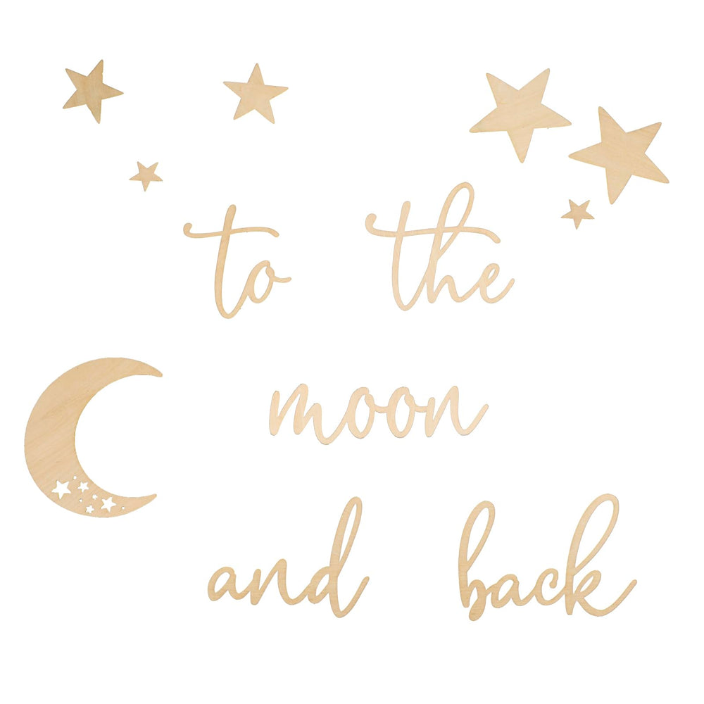 Lintran wooden 3D wall quote with moon and back, perfect nursery focal point.