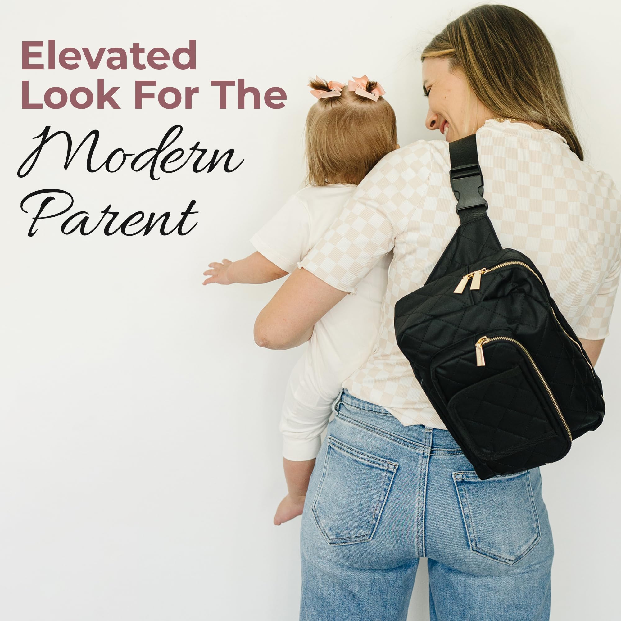Lion & Light Jetsetter quilted-design with gold hardware adds chic mom style