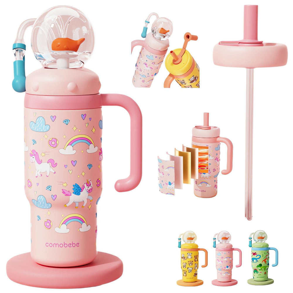 LIONICE whale-squirt tumbler handle with playful water spout to encourage hydration.