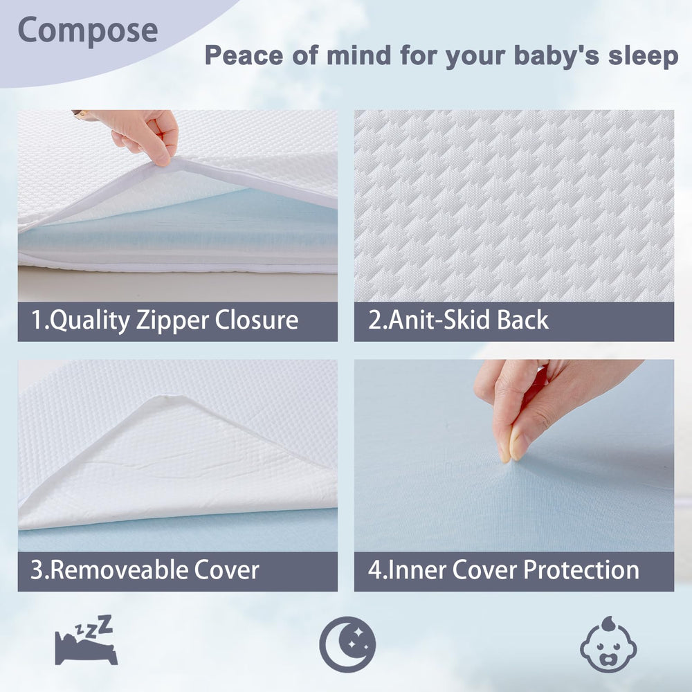 Lisara bassinet mattress cooling gel memory foam detail for comfort.