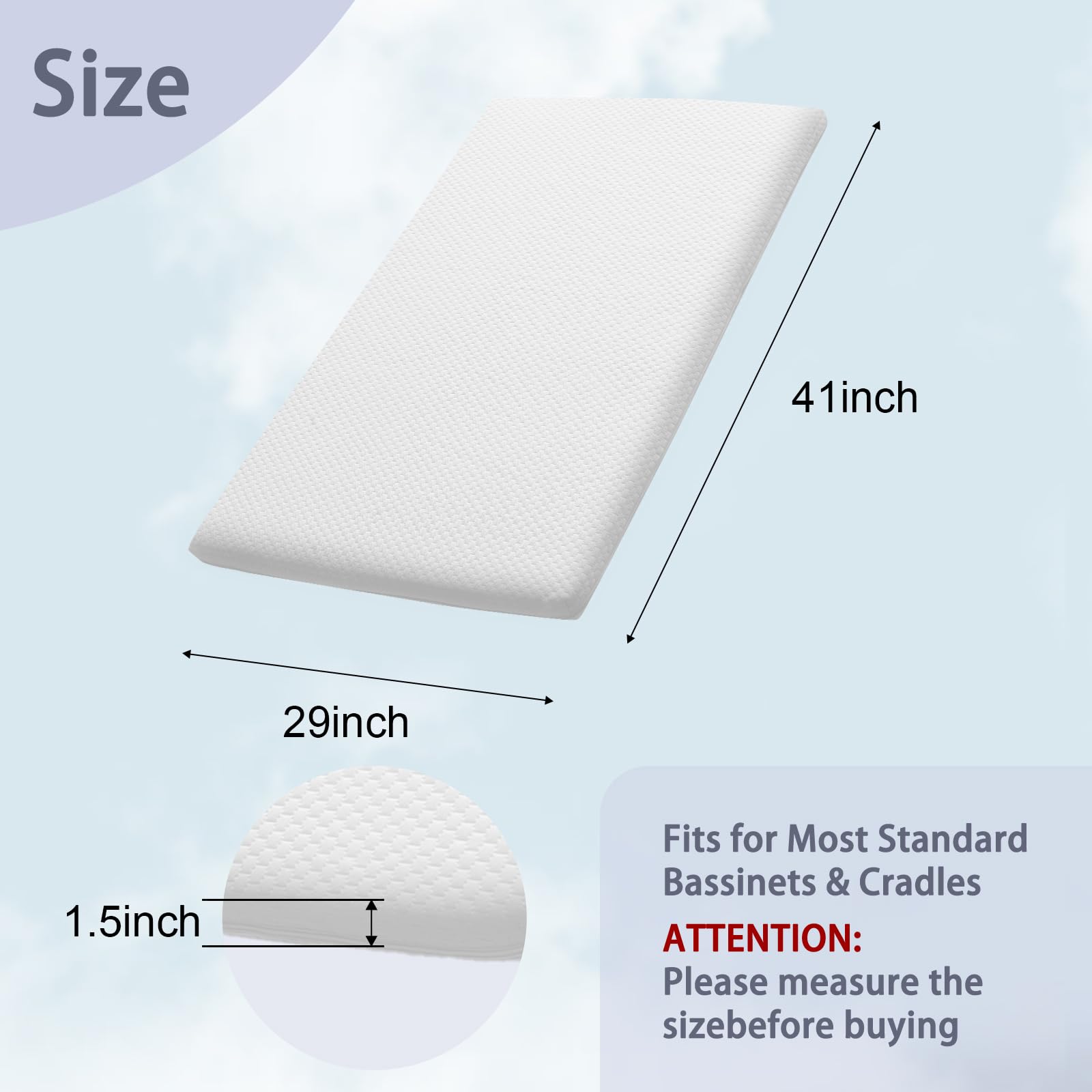 Lisara bassinet mattress ice silk cover close-up with breathable fabric.