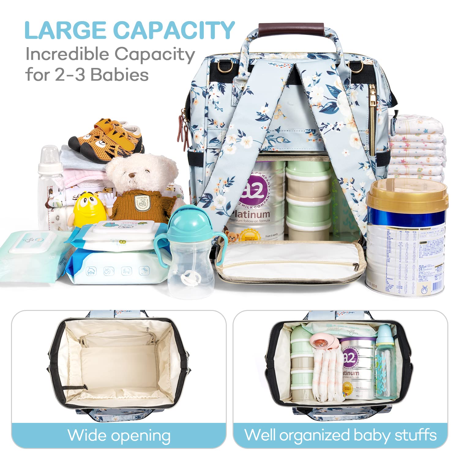 LitBear diaper bag with large capacity keeps baby essentials organized