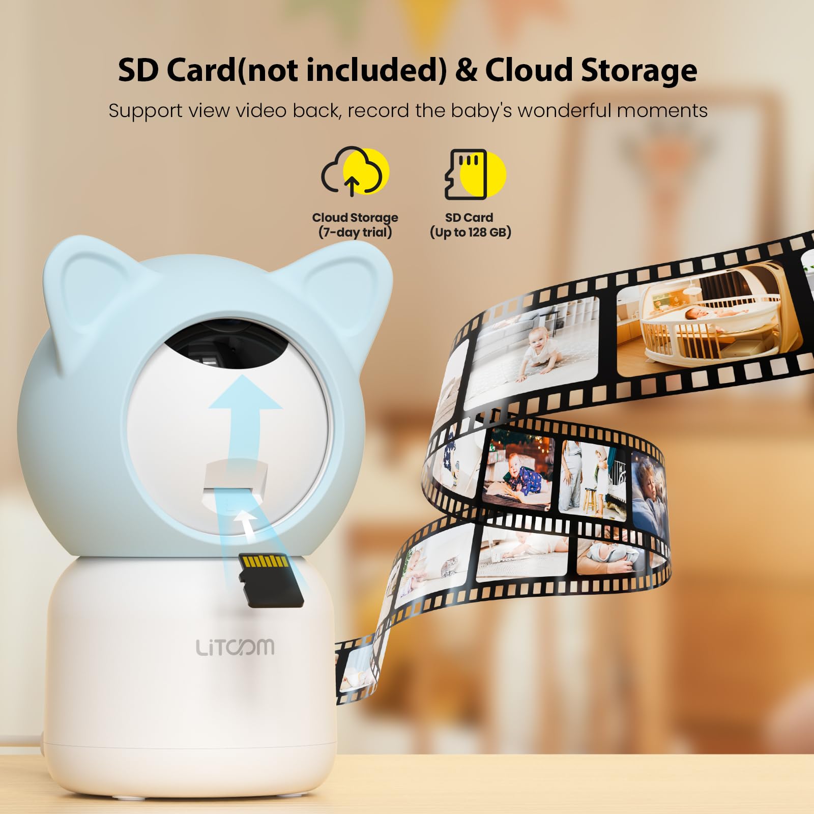 Litokam soft night light and lullabies help soothe a sleepy baby.