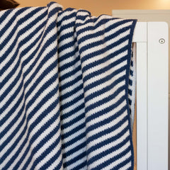 Little Celebrity Chenille baby blanket navy stripes with plush texture for cozy cuddles.
