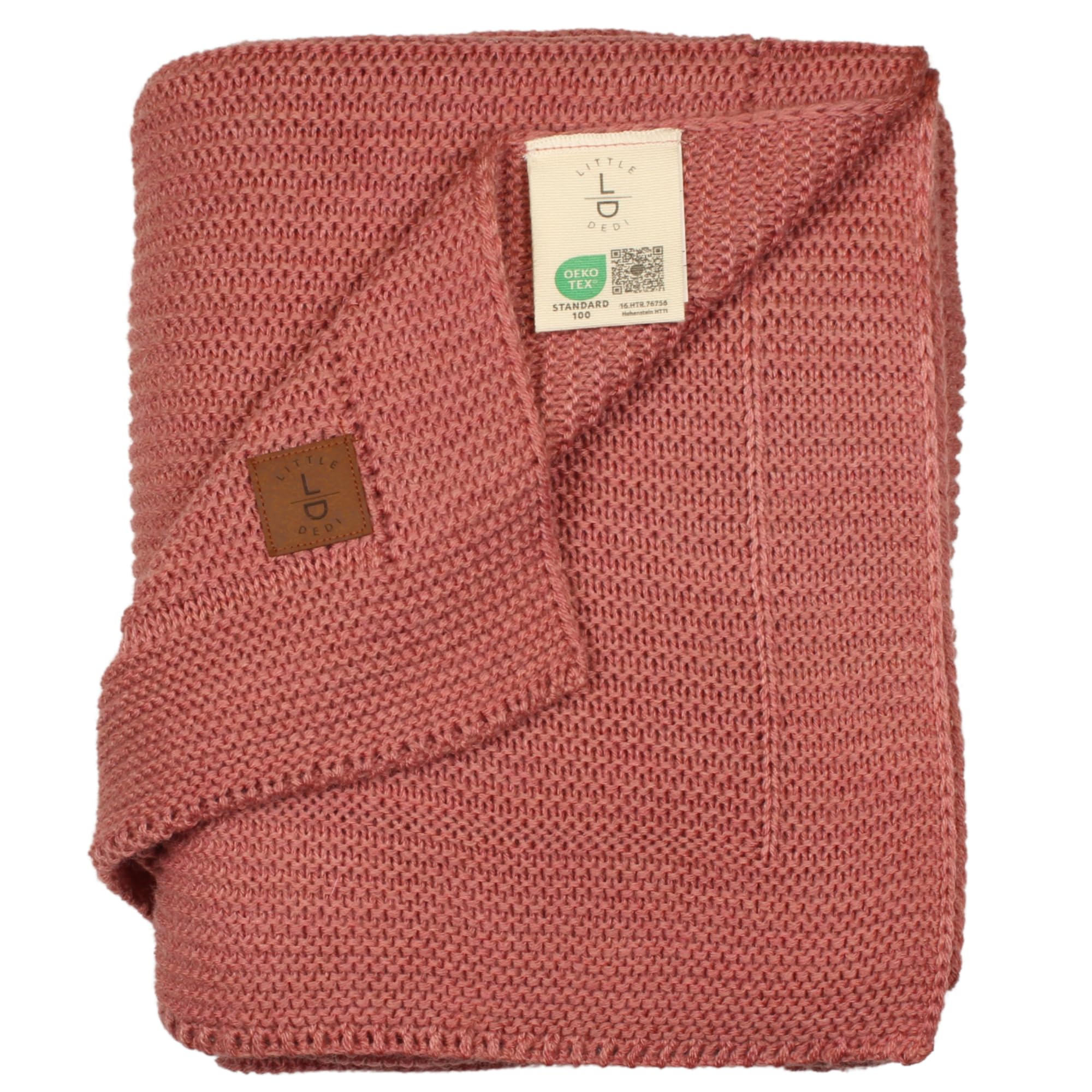 Little Dedi baby blanket in dusky pink front view used as a swaddle or car-seat cover