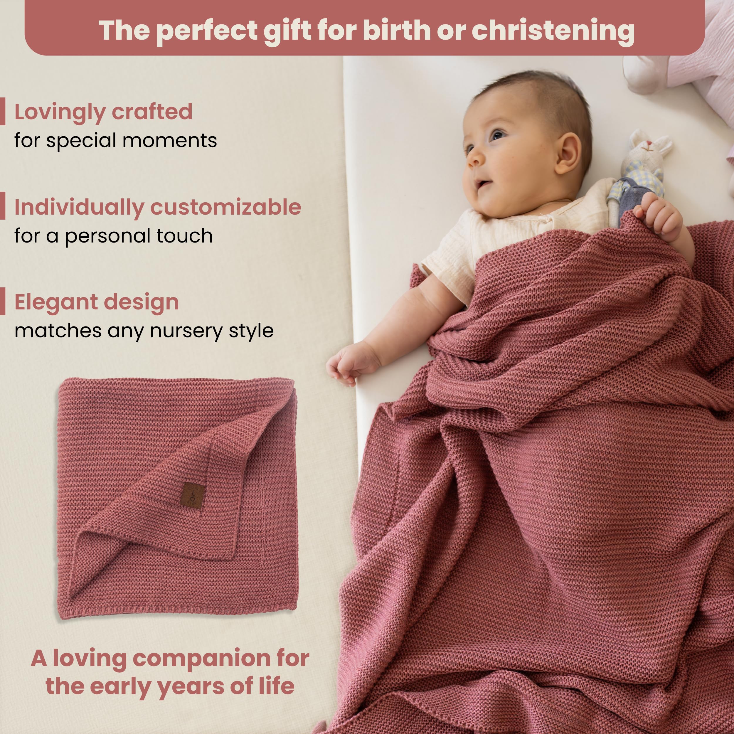 Little Dedi baby blanket in dusky pink star pattern detail, charming nursery accent