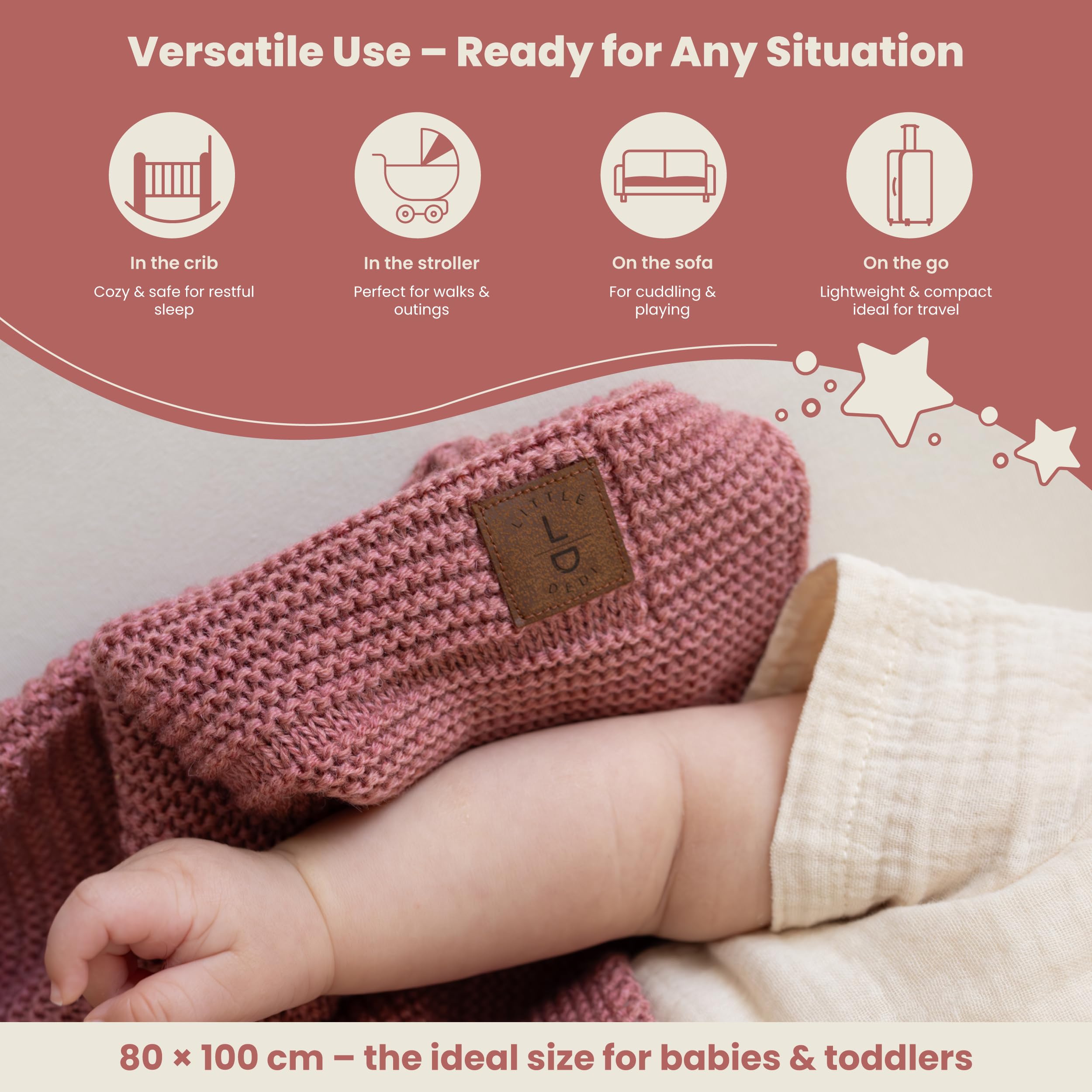 Little Dedi baby blanket in dusky pink, travel mat use for on-the-go cuddles