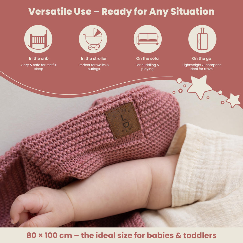 Little Dedi baby blanket in dusky pink, travel mat use for on-the-go cuddles