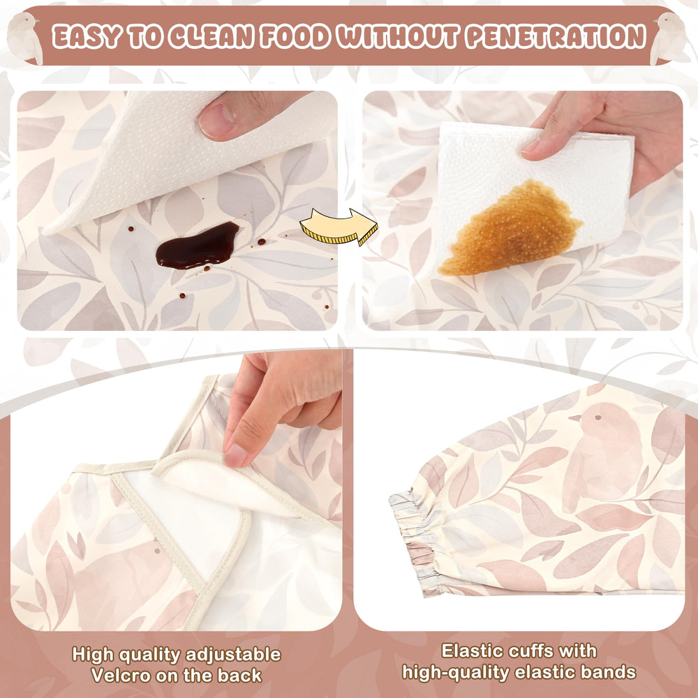 Elastic cuffs on the Little Dimsum bib snugly fit to prevent leaks.