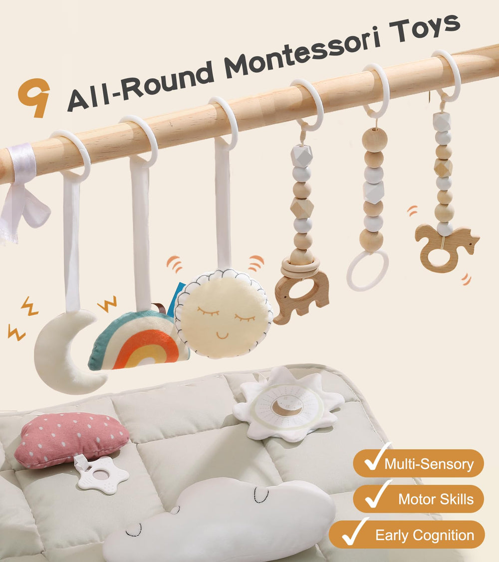 Built-in mirror and teether encourage self-discovery and soothing sensations.