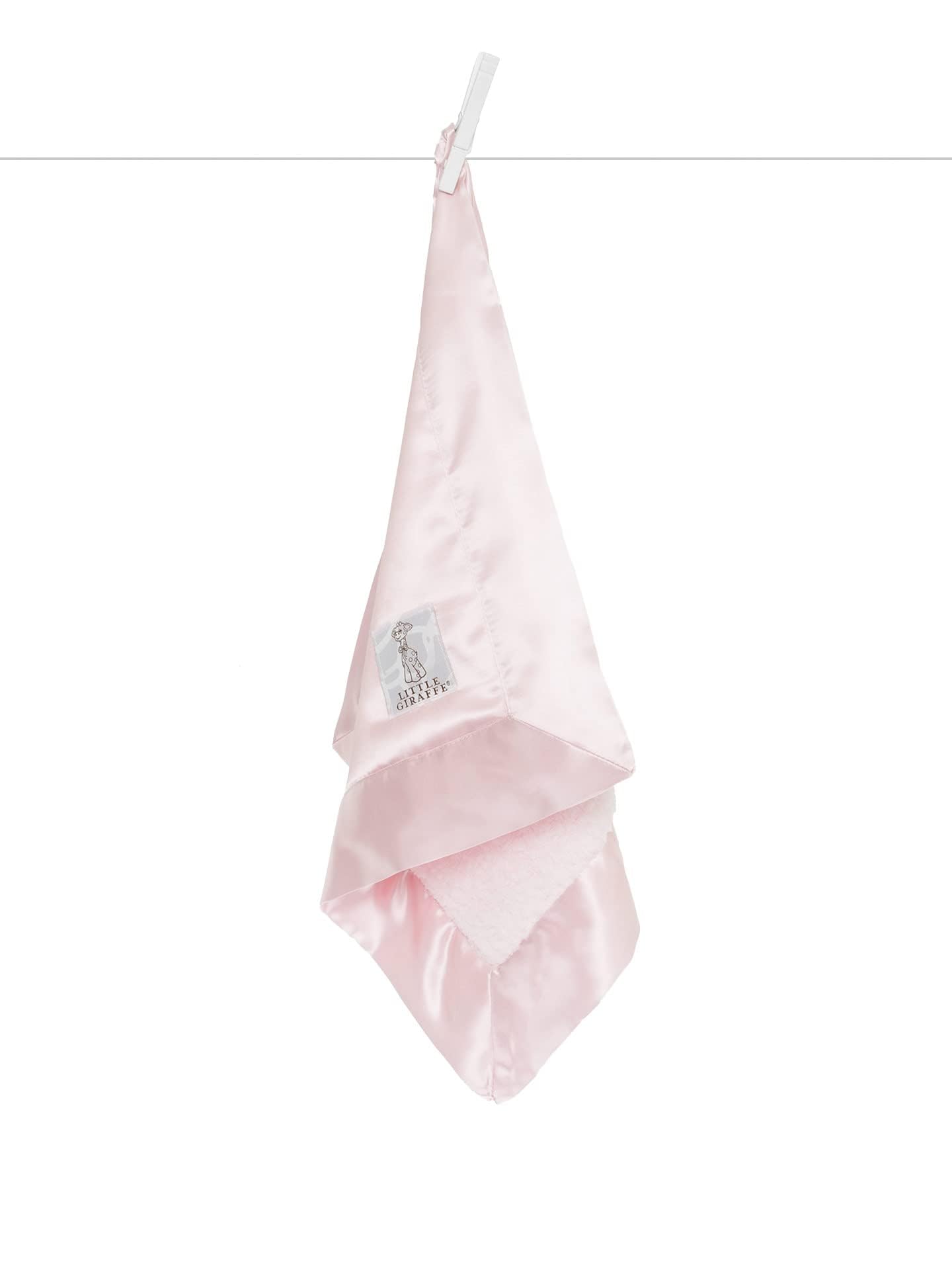 Little Giraffe Chenille Satin Blanky pink close-up showing plush texture for cozy snuggles.