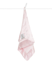 Little Giraffe Chenille Satin Blanky pink close-up showing plush texture for cozy snuggles.