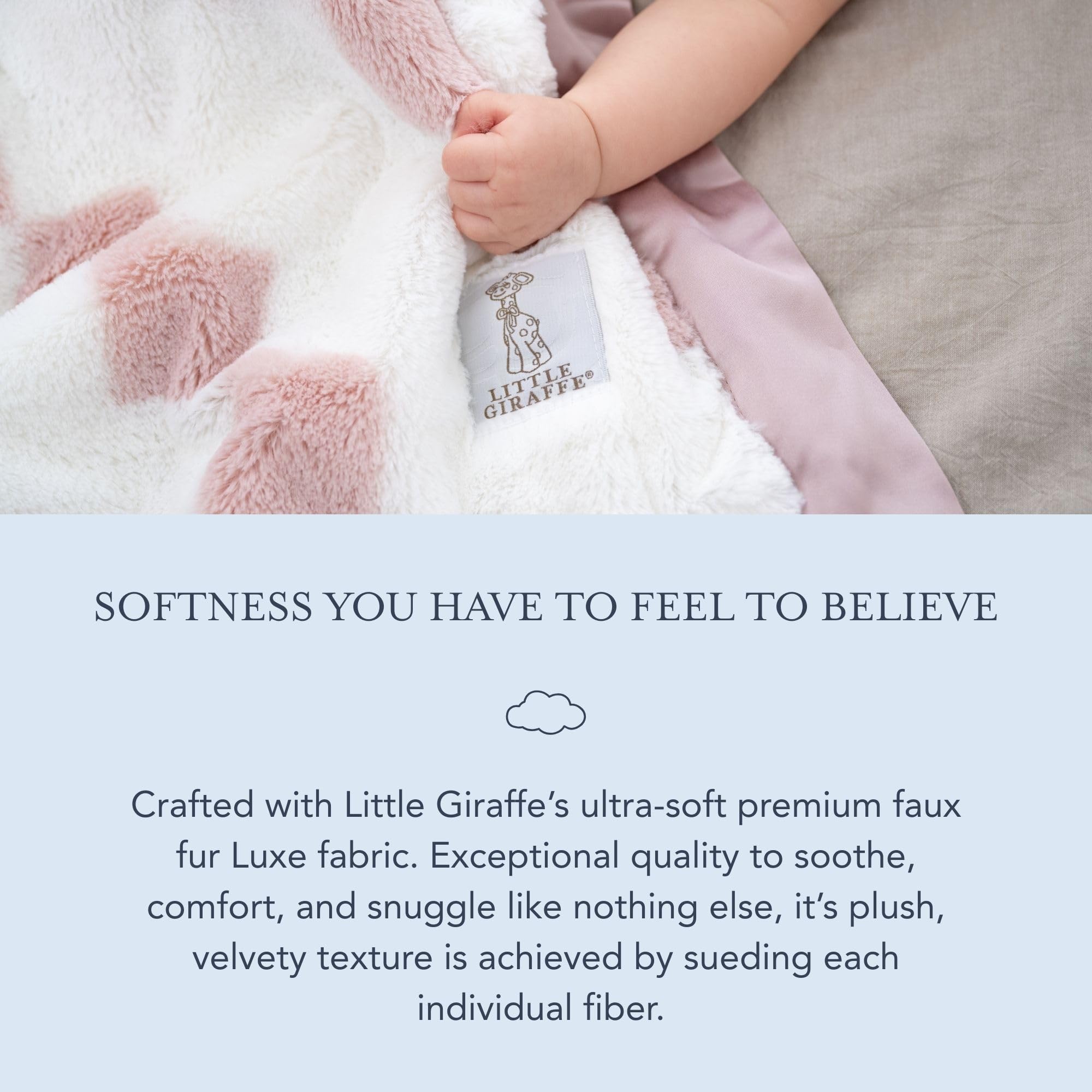Little Giraffe Luxe Blanket in stairway dusty pink adds nursery elegance.