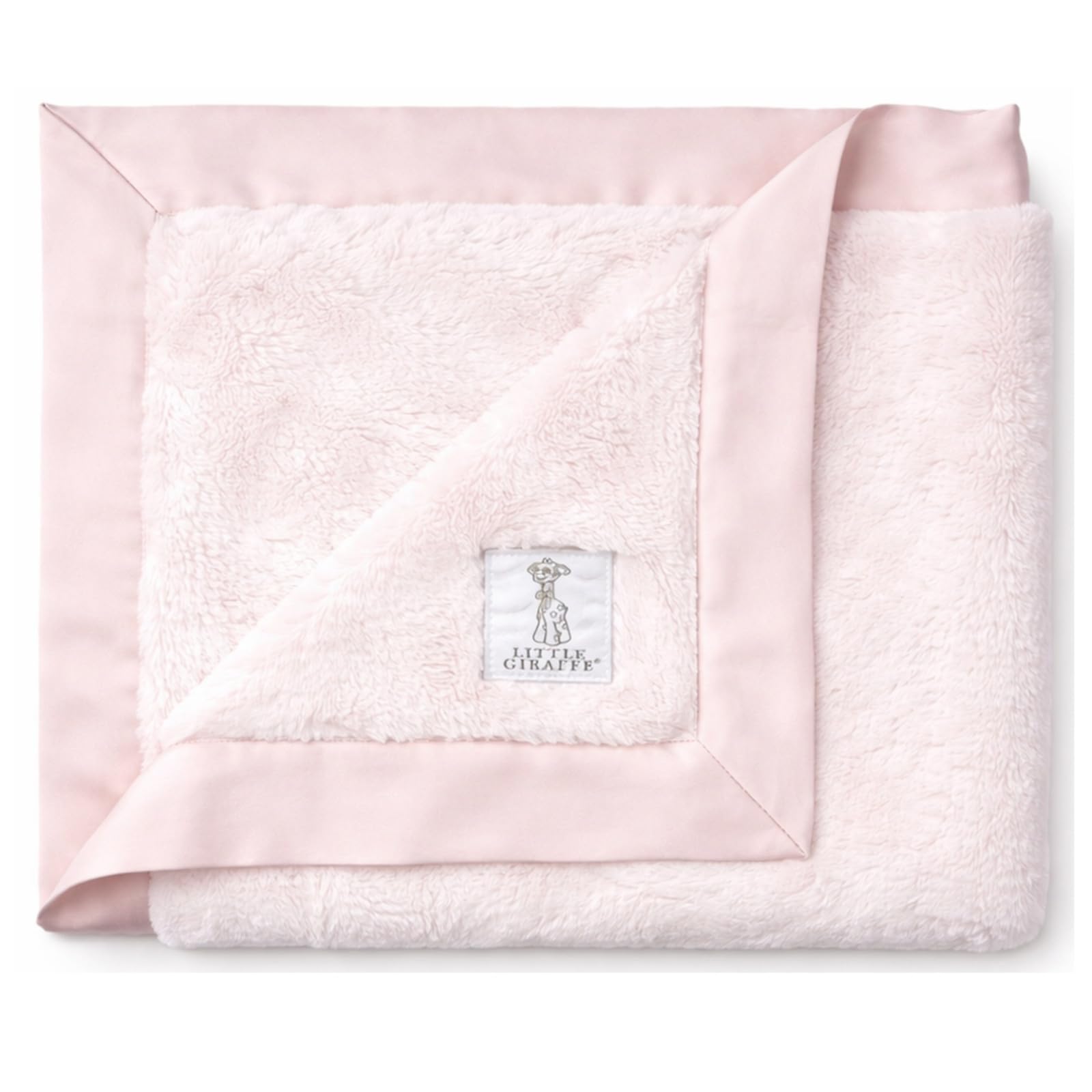 Little Giraffe Luxe soft blanket in pink with satin trim for cozy warmth on the go.