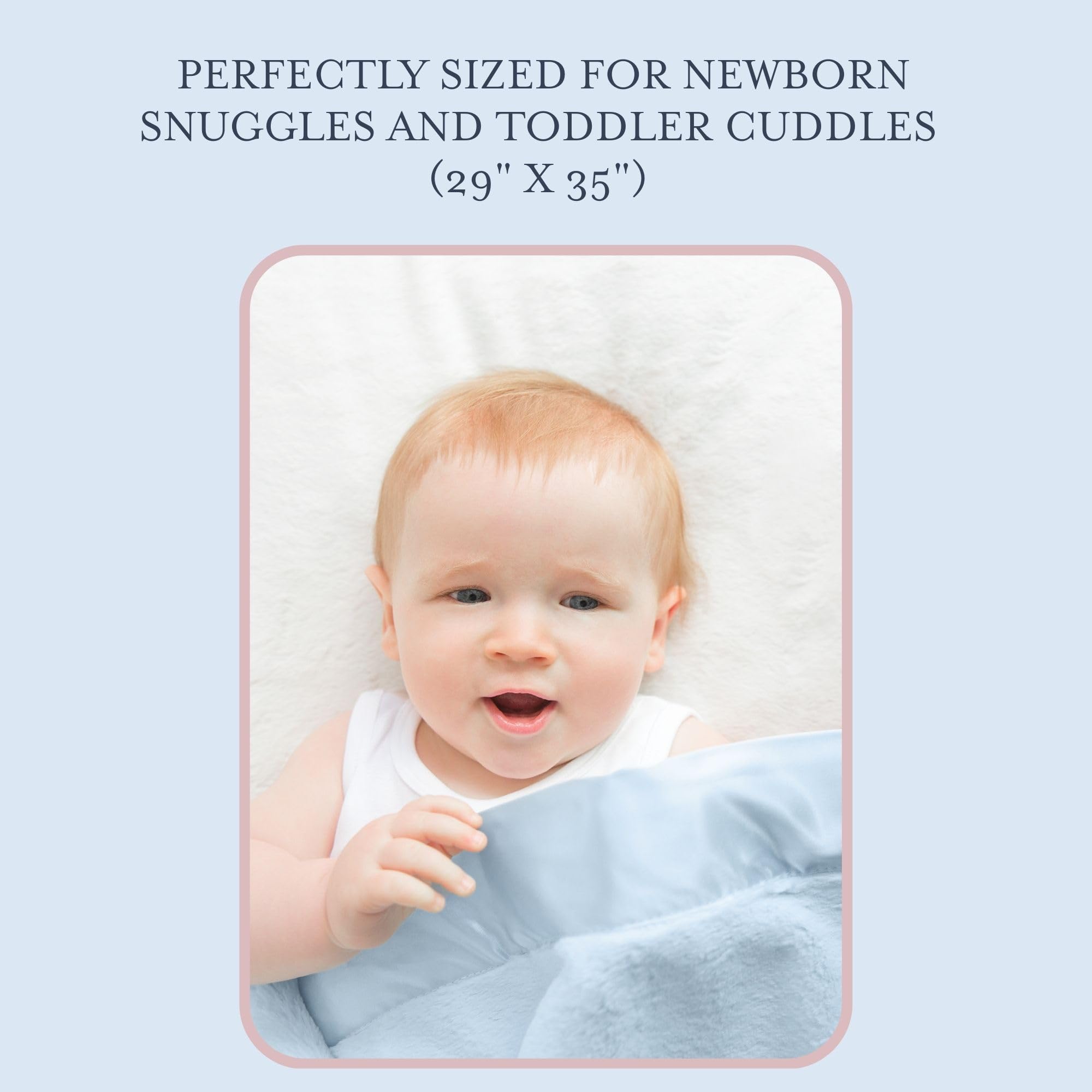 Close satin-trim detail on the Little Giraffe blanket highlights elegant, child-friendly design.