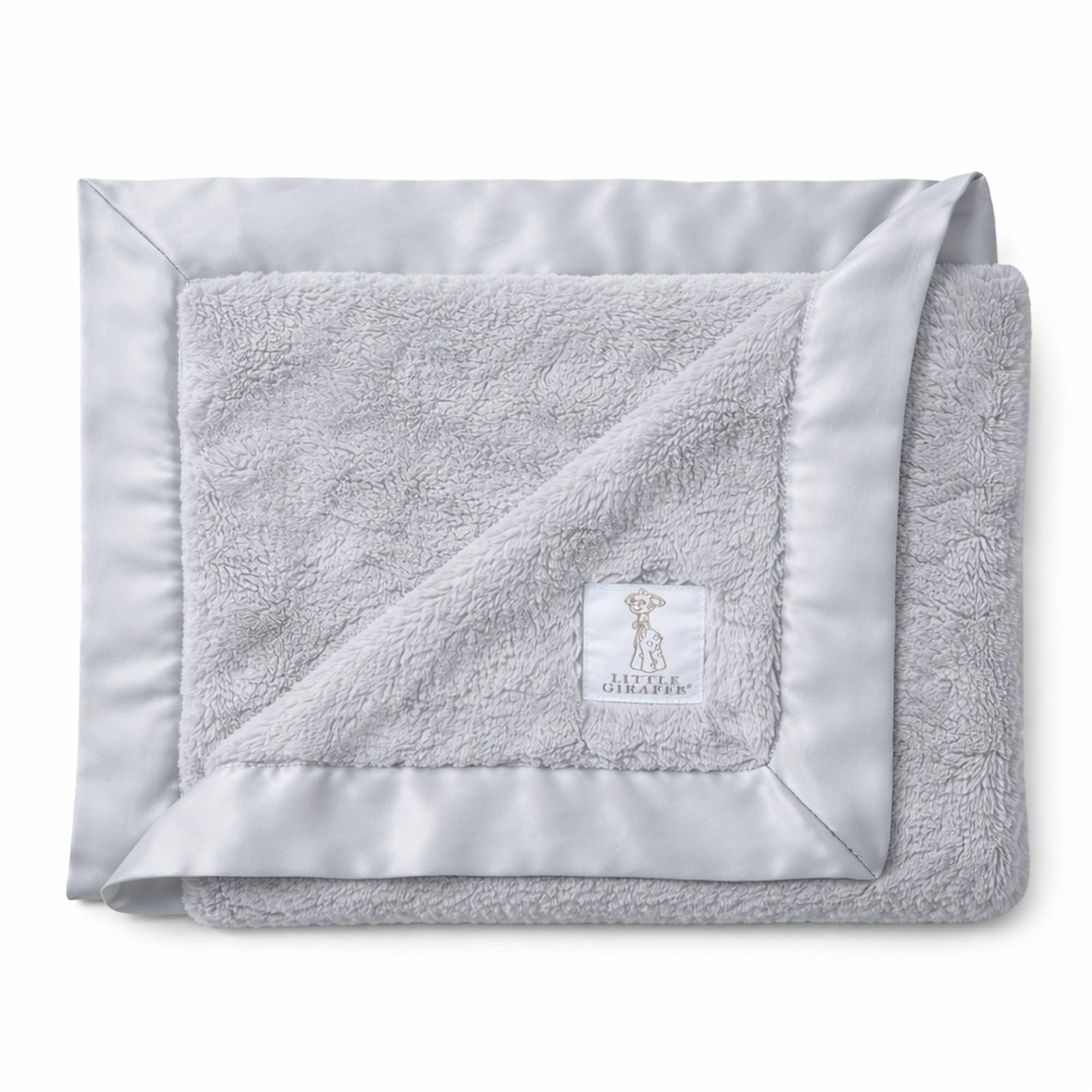 Little Giraffe Luxe Soft Blanket with satin trim for gentle newborn warmth.