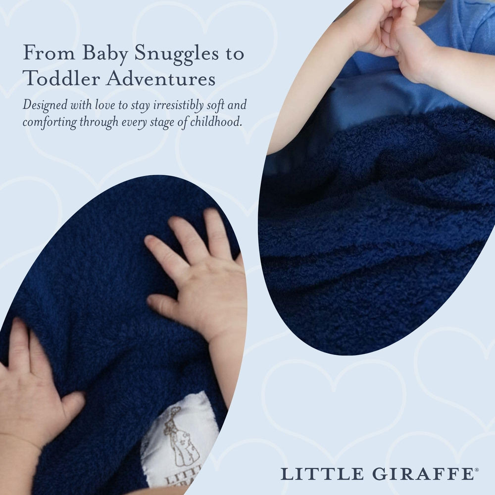 Little Giraffe satin trim blanket midnight adds elegant nursery detail and safe comfort.