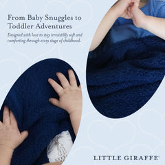Little Giraffe satin trim blanket midnight adds elegant nursery detail and safe comfort.