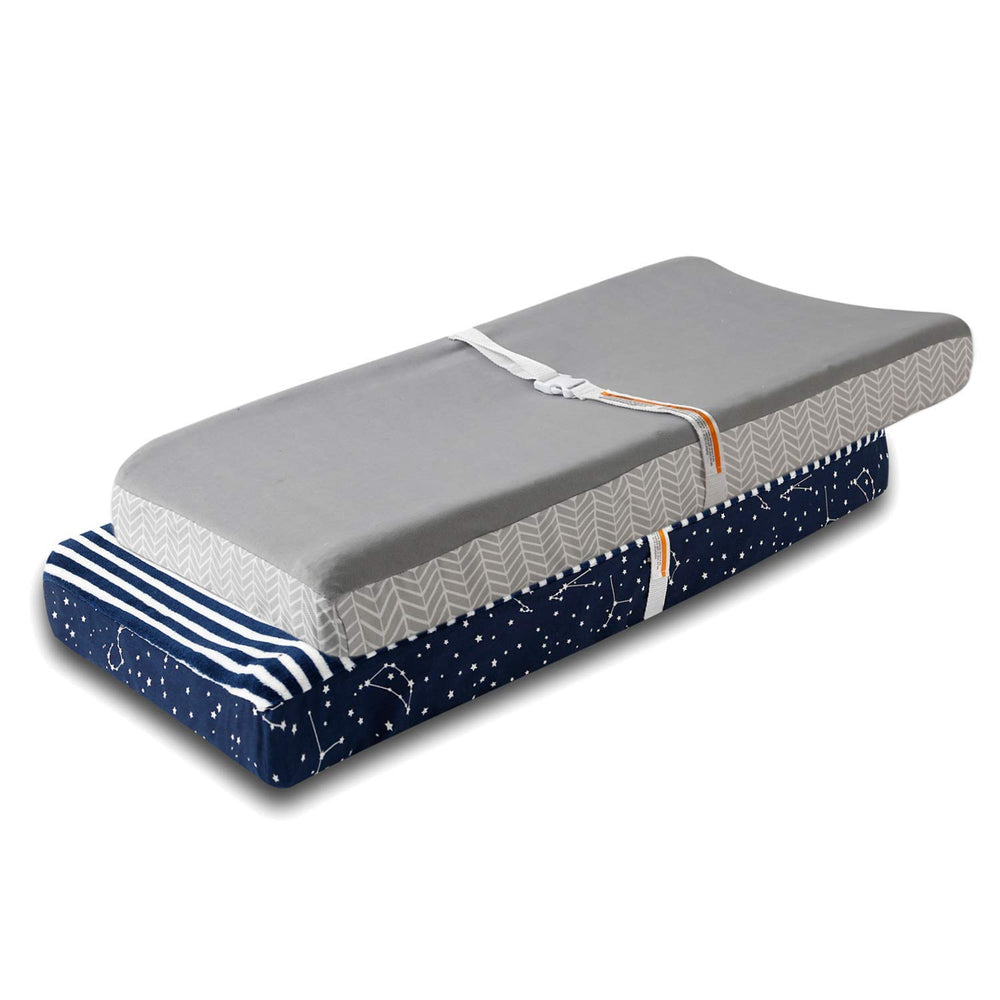 Little Grape Land changing pad cover in blue stars, soft and protective for diaper changes