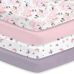 Little Grape Land crib sheets girl 4-pack in soft, breathable fabric for baby sleep.