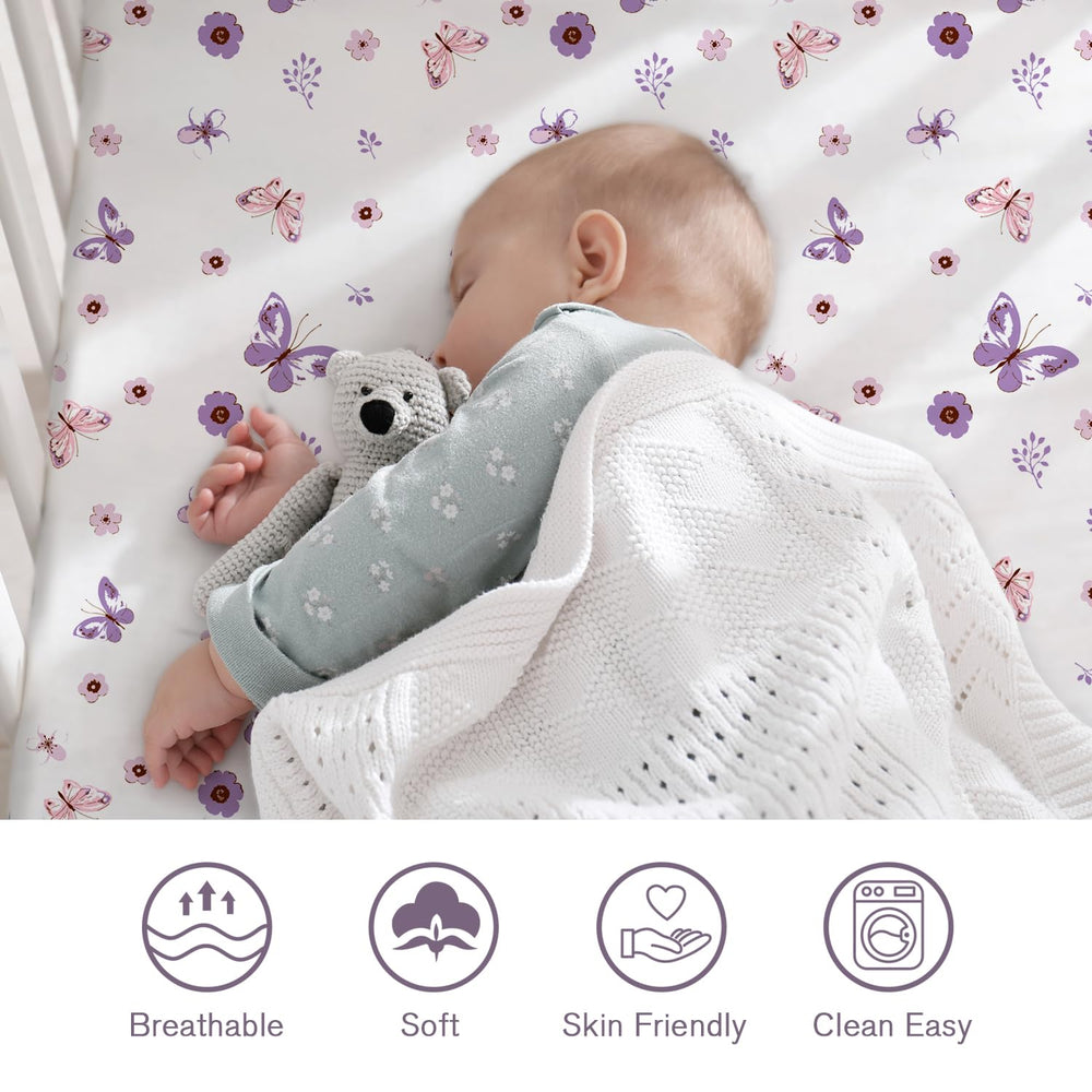 Machine washable and dryer-friendly crib sheets for easy nursery laundry