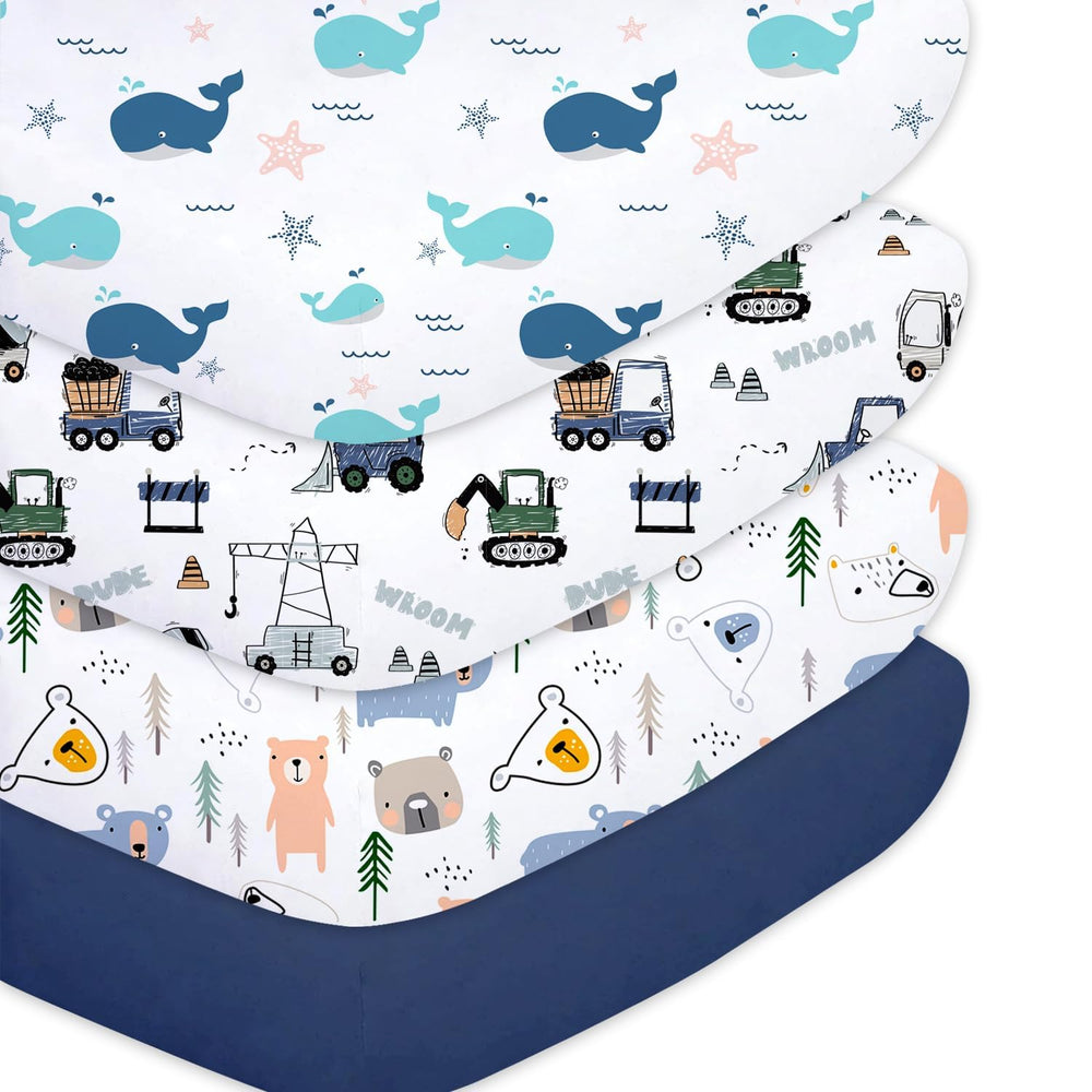 Little Grape Land whale print crib sheets in navy, soft and breathable for baby sleep