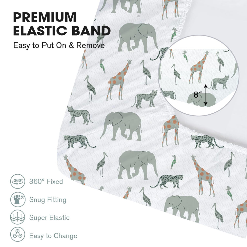 Little Grape Land four-pack crib sheets ensure clean swaps and quick changes