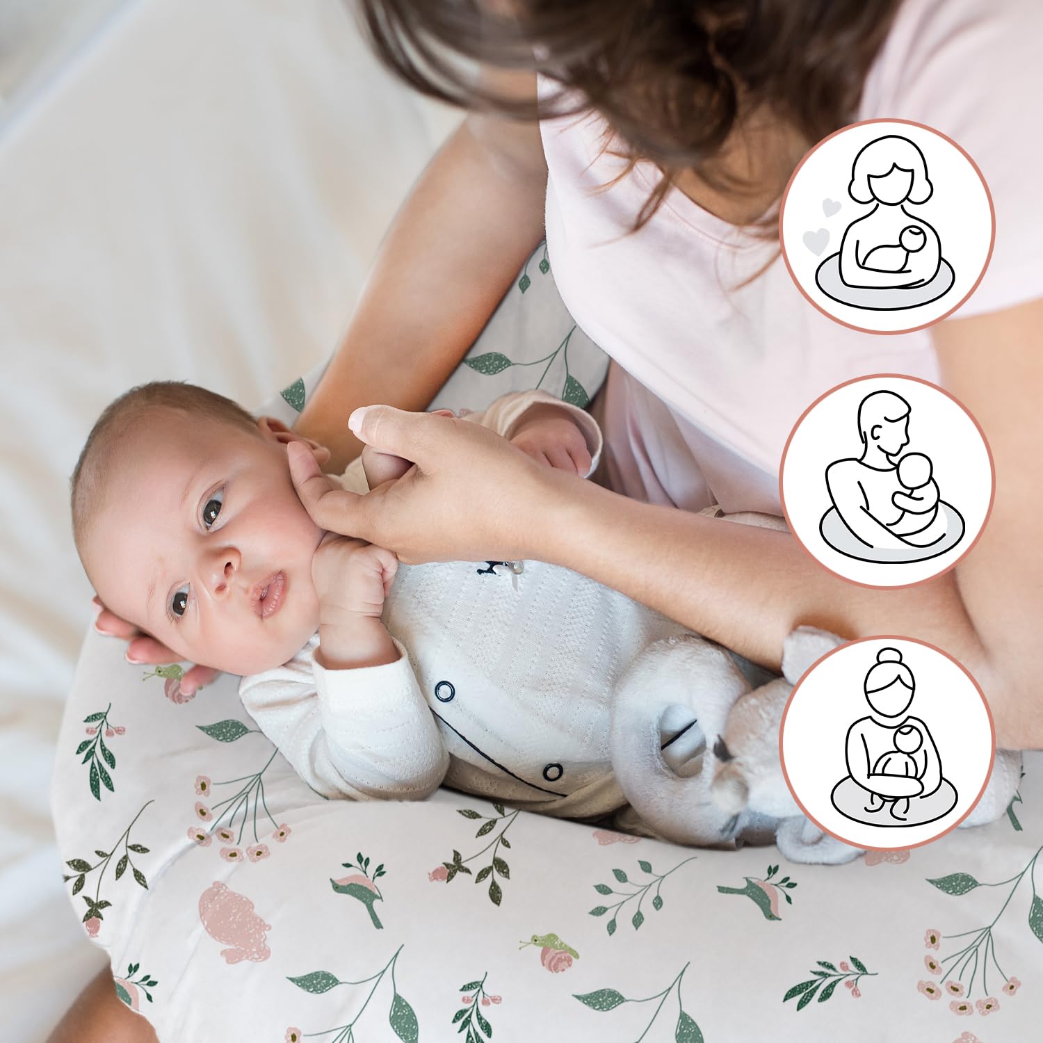 Multi-purpose pillow ready for nursing, tummy time, and sitting support.